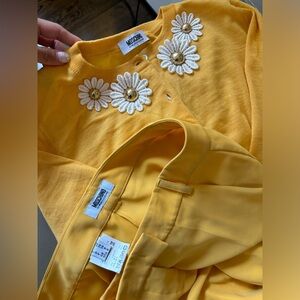 Moschino sunny yellow cardigan w/ flower embroidered detail + ankle length pant